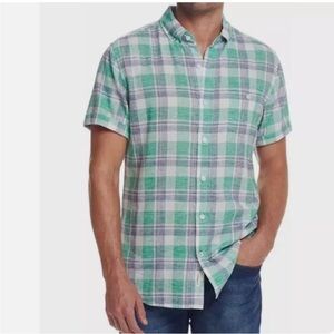 NWT Weatherproof Vintage Mens Short Sleeve Shirt Washable Linen Woven Shirt.